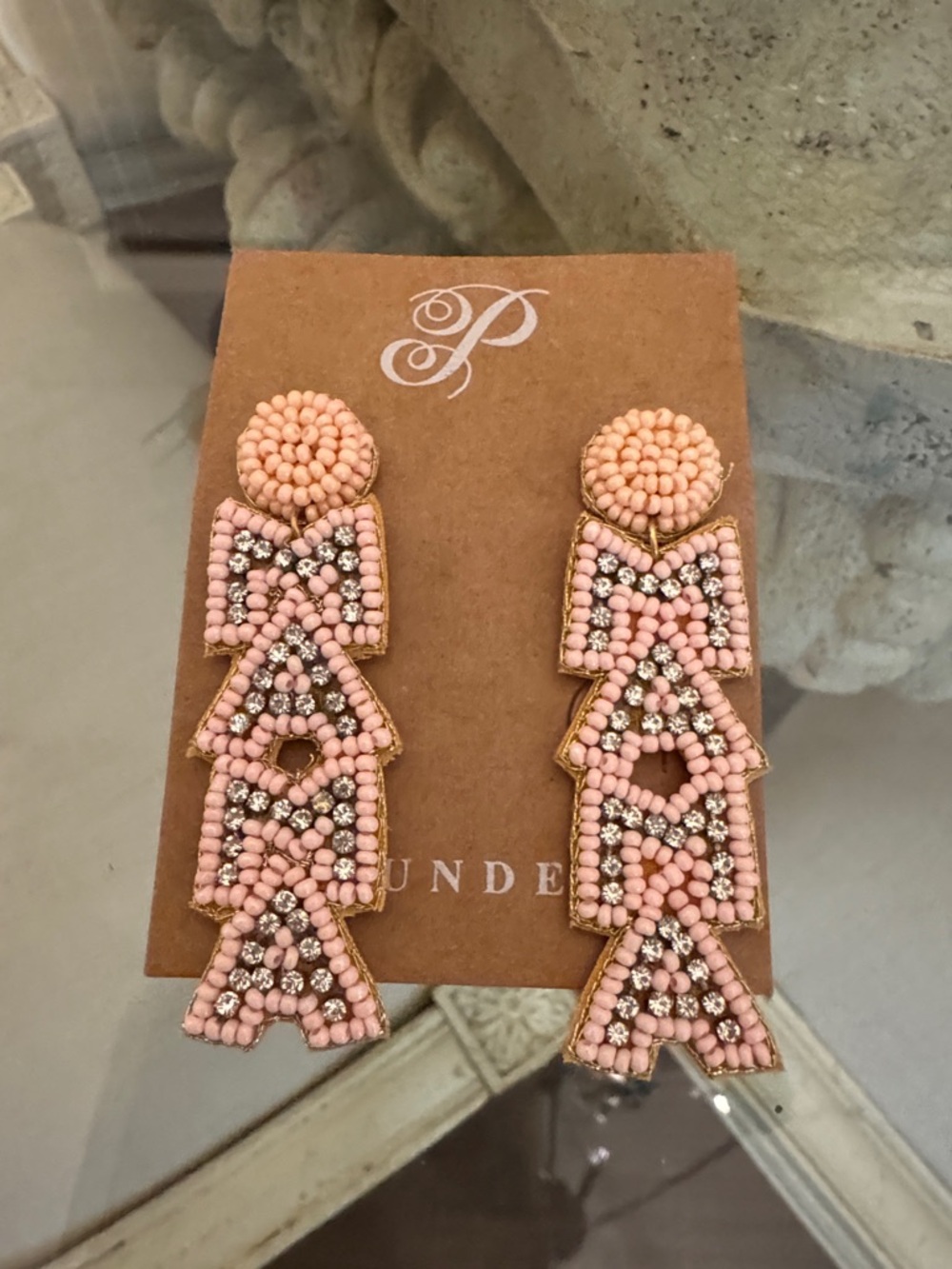 Plunder Pink Beaded Drop Earrings with Crystal Accents